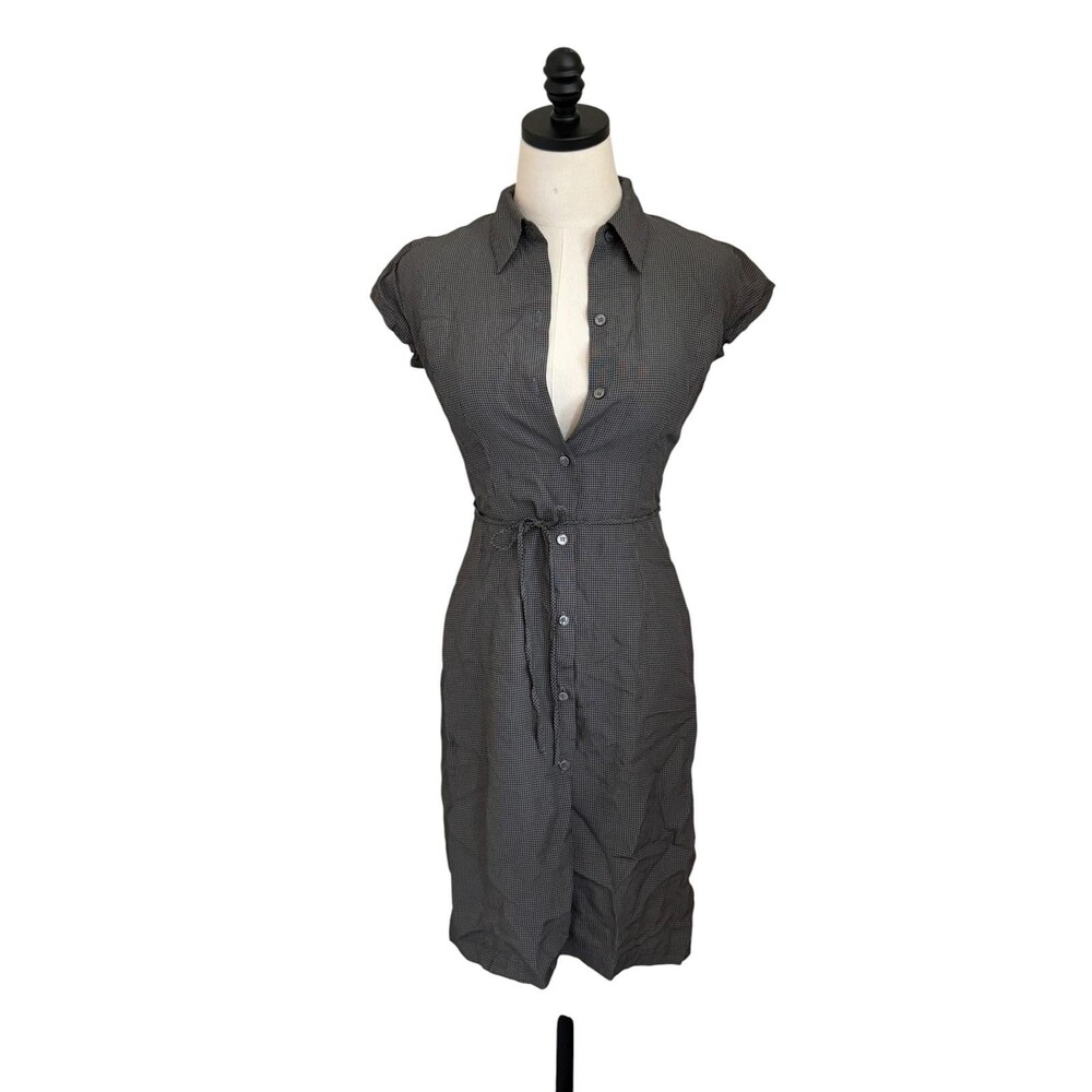 Kenneth Cole Gray Micro Check Shirt Dress Women's Size 2 Belted Button Front